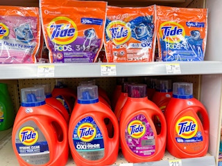tide pods and detergent on walgreens shelf