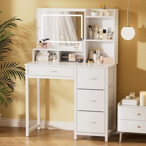 Vanity Desk with Mirror and Lights