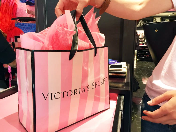 victorias secret shopping bag on counter