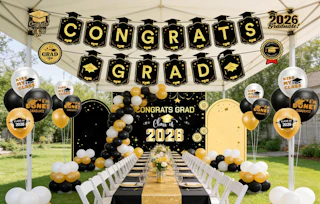 a outdoor graduation party with decorations