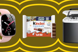 pink smart watch, Kinder chocolate, and ice maker