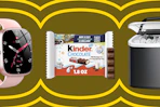 pink smart watch, Kinder chocolate, and ice maker