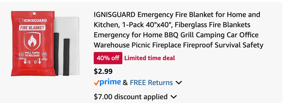 fire blanket Amazon receipt