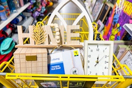 home decor items in a dollar general shopping cart