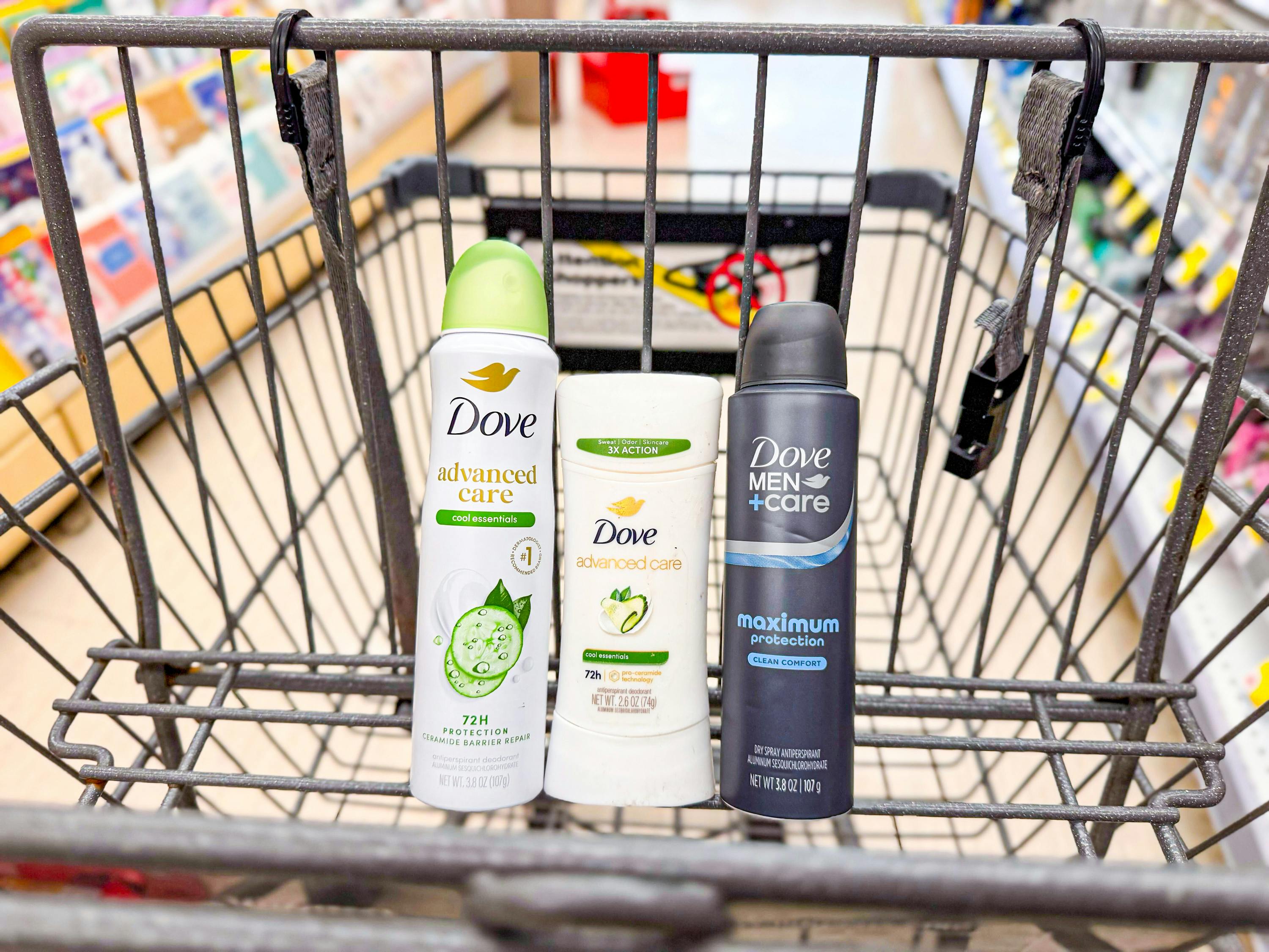dove deodorants in walgreens shopping cart