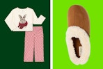 kids' holiday pajamas and men's slippers