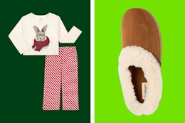 kids' holiday pajamas and men's slippers