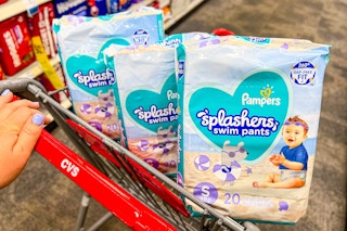 pampers splashers swim pants diapers in a cvs shopping cart