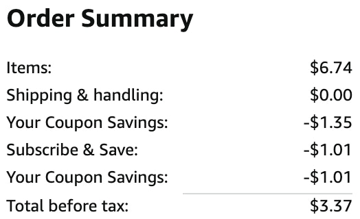 an amazon order summary ending in $3.37