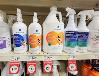 a variety of bioesque brand pet cleaning products on clearance