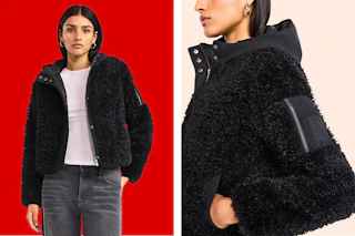 Scoop Teddy Jacket in two different angles on a model