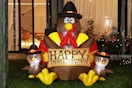 Happy Thanksgiving Yard Inflatable (lifestyle image set up in front of a home)