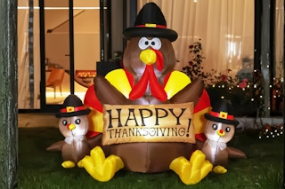 Happy Thanksgiving Yard Inflatable (lifestyle image set up in front of a home)