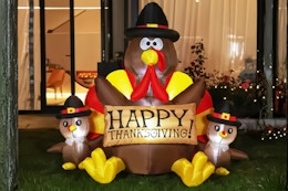 Happy Thanksgiving Yard Inflatable (lifestyle image set up in front of a home)