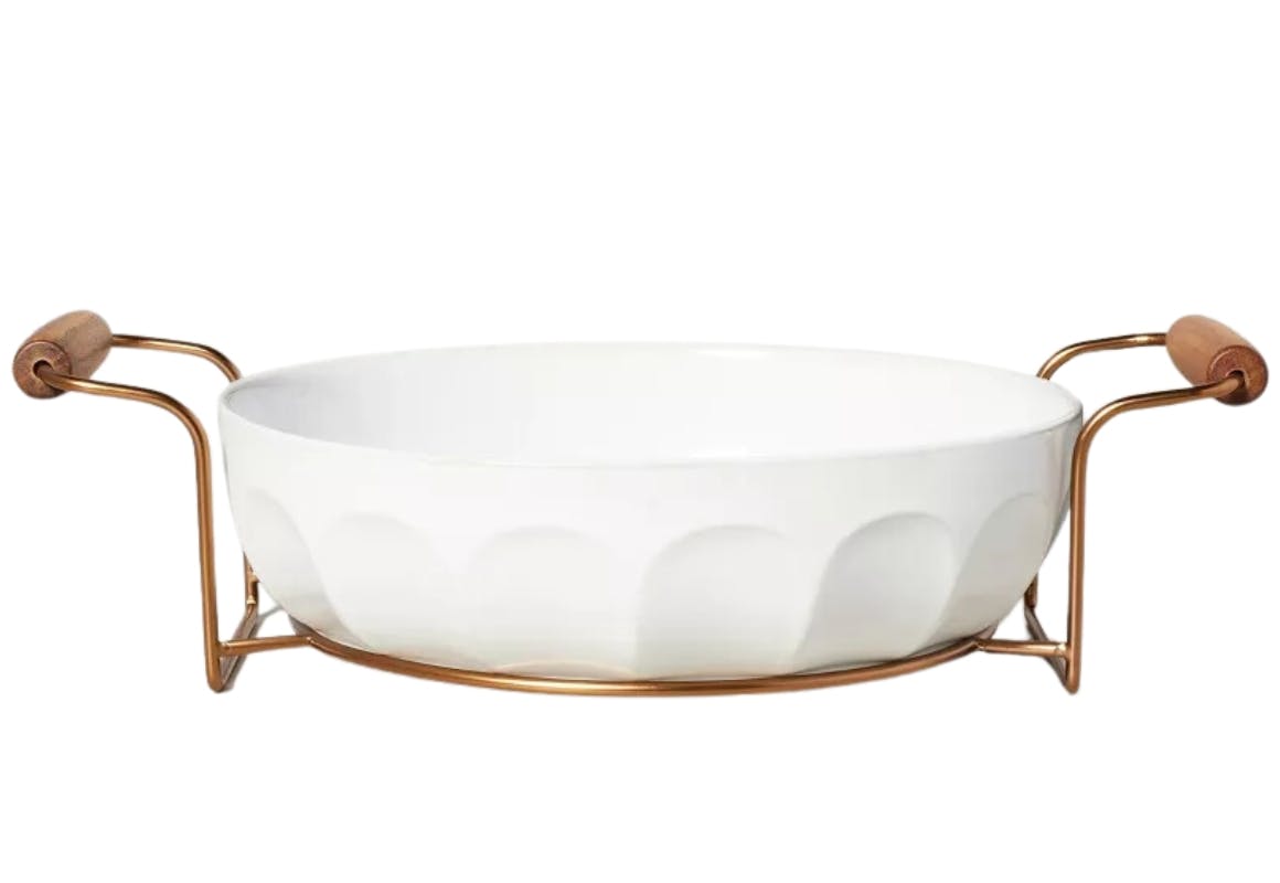 Magnolia Fluted Stoneware Baking Dish With Cradle