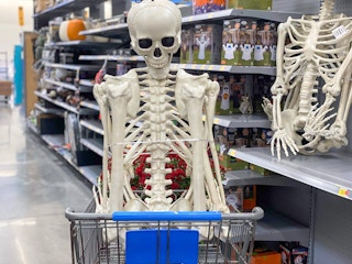 way to celebrate 7 foot skeleton in walmart cart