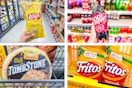 dollar general lay's, tombstone, fritos, dr pepper 4-photo collage