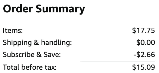 an amazon order summary ending in $15.09