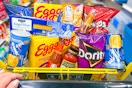 groceries in a dollar general shopping cart