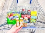 Snapple, Coco-Cola, Cafe Bustelo, Ryi Tea & Suja Shots in Walmart shopping cart