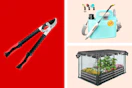 garden tools in a collage 