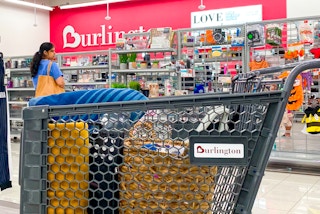 a burlington store cart with items in it