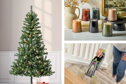 Holiday Time Christmas tree, Better Homes & Gardens jar candles, Bissell pet eraser vacuum