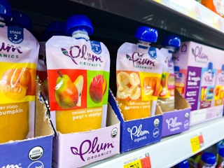 Plum Organics Baby Food Pouches on shelf at Walmart