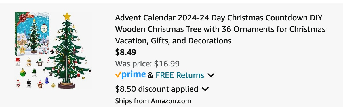 Wooden Tree Advent Calendar Amazon receipt
