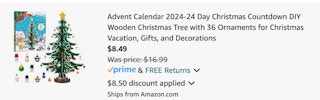 Wooden Tree Advent Calendar Amazon receipt