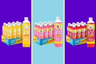 Twelve-packs of Sparkling Ice beverage in lemon, strawberry, and cherry flavors
