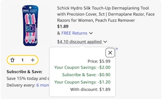 Schick Amazon receipt