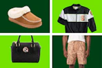 women's slippers, character jacket, minnie mouse purse, and men's shorts