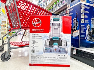 hoover smartwash carpet cleaning machine on target floor in front of cart