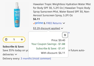 Hawaiian Tropic Amazon receipt