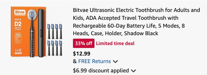 bitvae toothbrush Amazon receipt