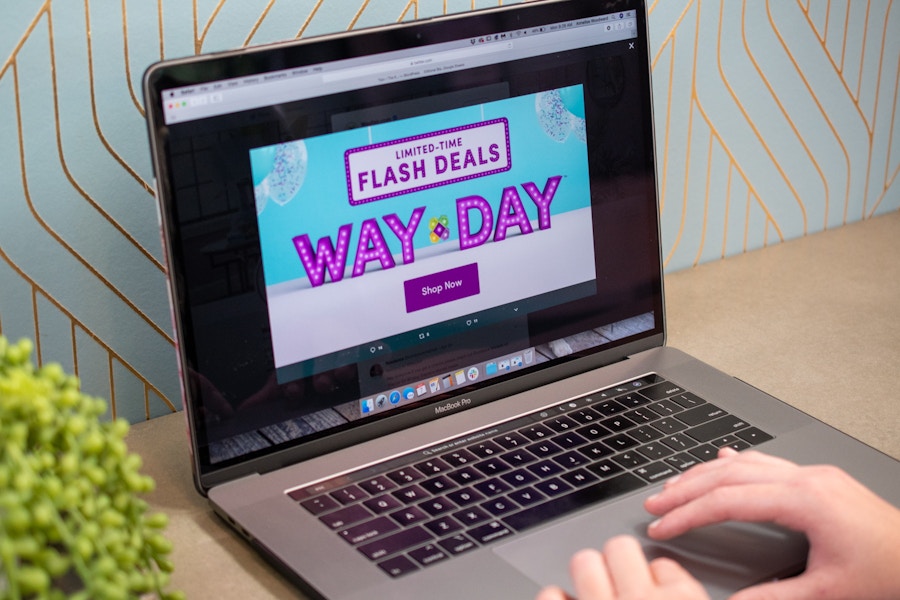 Wayfair WayDay limited-time flash deals screenshot on macbook laptop