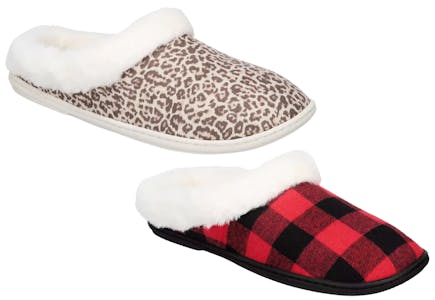 Faux-Fur-Trim Slippers