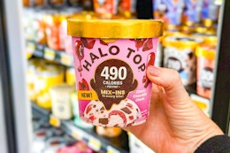 hand holding halo top mix-ins ice cream