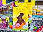russell stover easter chocolate bunnies in a shopping cart