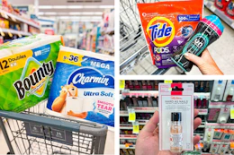 walgreens tide, downy, bounty, charmin, sally hansen 3-photo collage