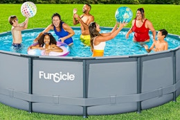 Lifestyle image of the FunSicle being used outdoors by 7 people