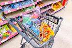 shopping cart filled with easter items