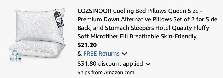 cooling pillow Amazon receipt