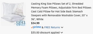 cooling pillow Amazon receipt