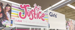 Justice girls' clothing display at Walmart