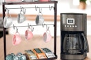 a mug organizer next to a coffee machine