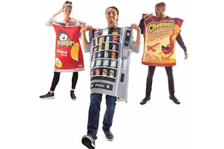 images of a family halloween costume of a vending machine and snacks