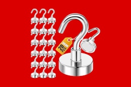 magnetic hooks on a red background