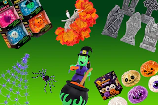 halloween items on a gradient